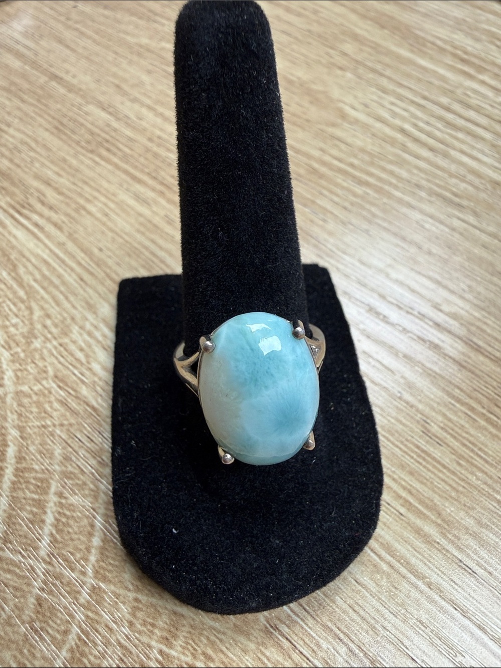 Elegant Blue Larimar Oval Sterling Ring - Women Jewelry size 7